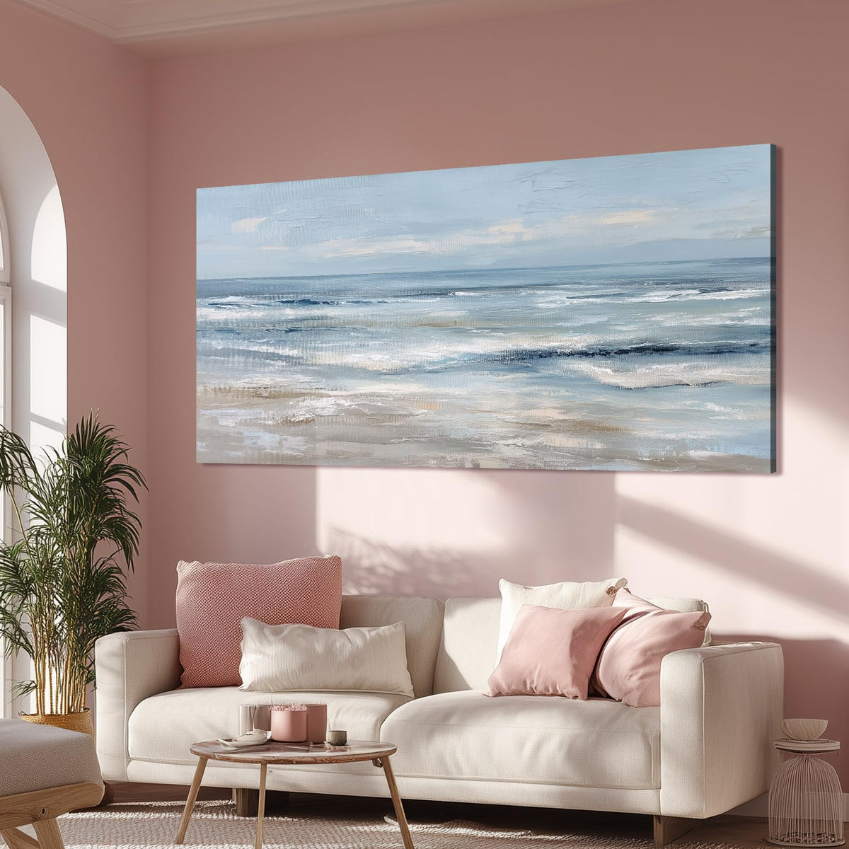 BewDalky Abstract Coastal Beach Wall Art Blue Ocean Waves Canvas Prints Modern Minimalist Landscape Painting Seascape Pictures Artwork for Living Room Bedroom Bathroom Beachy House Wall Decor 20"x40"