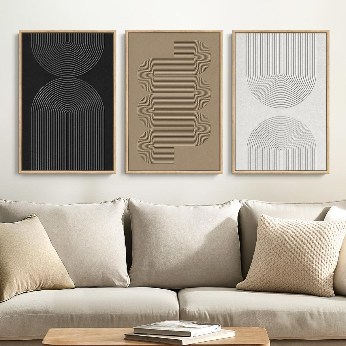 Large Framed Boho Black White Abstract Wall Art for Living Room, 24x36 In