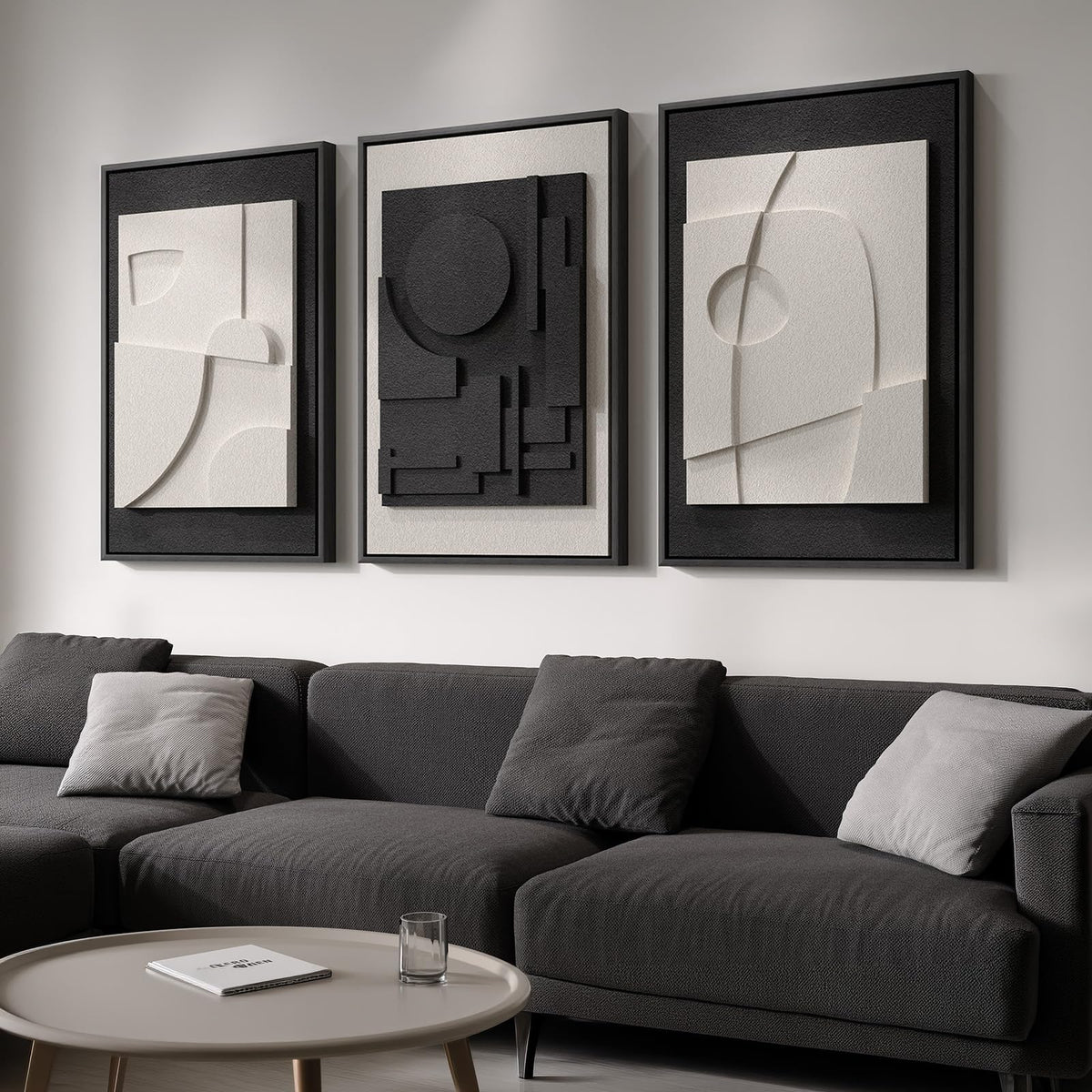 Large Framed Blue Abstract Wall Art for Living Room, Modern 3D Artwork