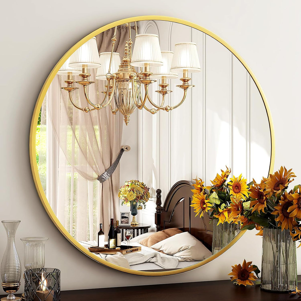 HARRITPURE Round Mirror 30 Gold Wall Mounted Circle Mirrors