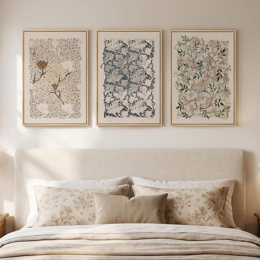 Framed Vintage William Morris Boho Canvas Wall Art for Living Room, 3 Piece