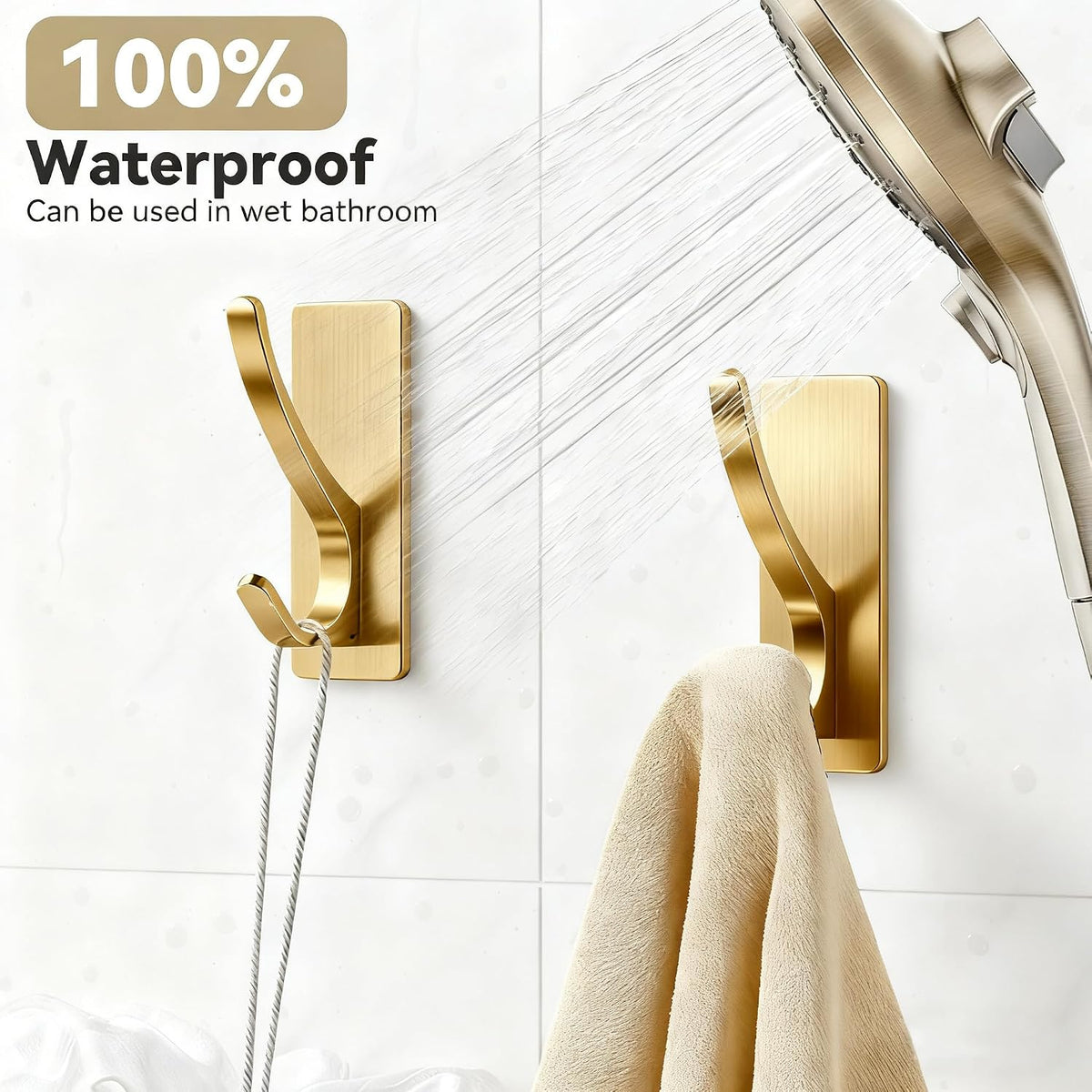 pickpiff Brush Gold Self-Adhesive Hook, 13LB Hanger for Coat/Towel, 4-Pack