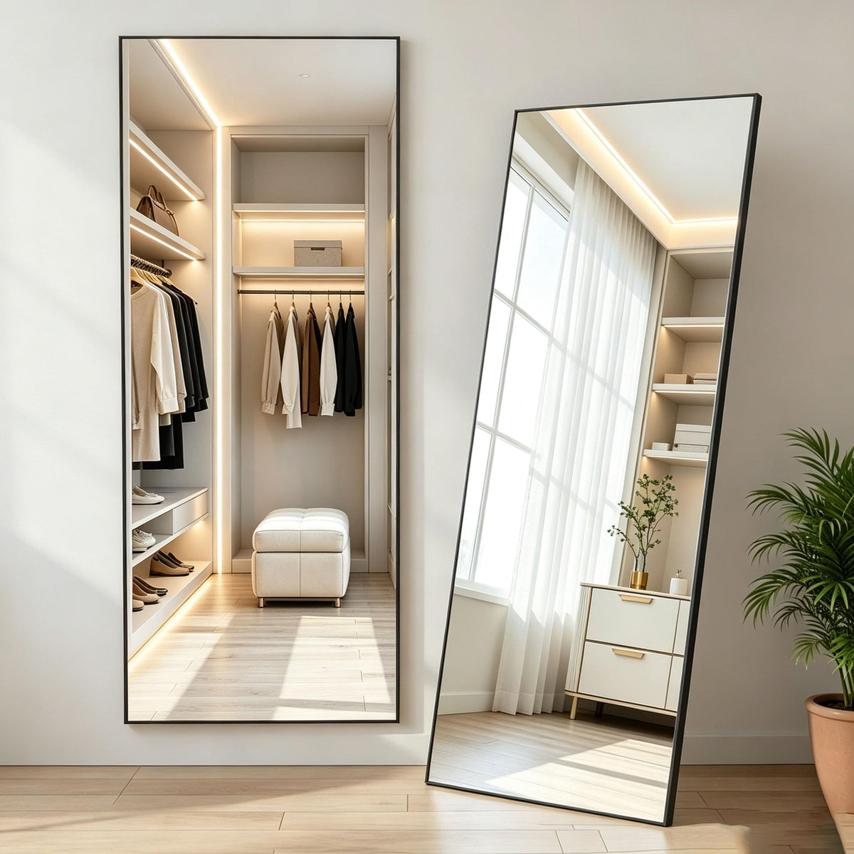 DUMOS 47"x14" Full Length Door Mirror, Full Body Mirror, Black