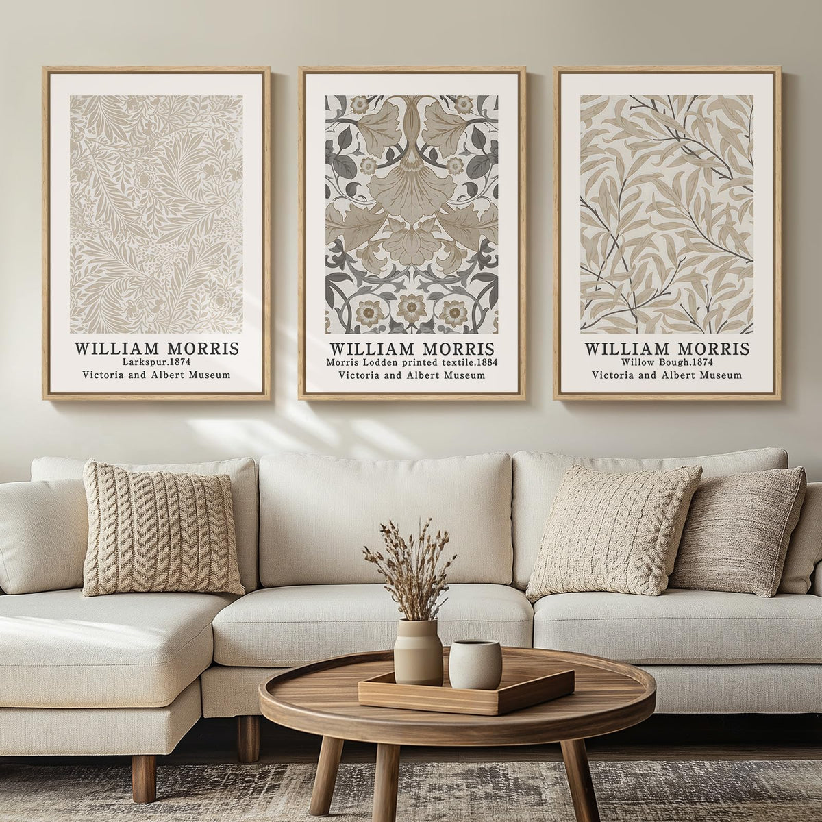 Framed Vintage William Morris Boho Canvas Wall Art for Living Room, 3 Piece