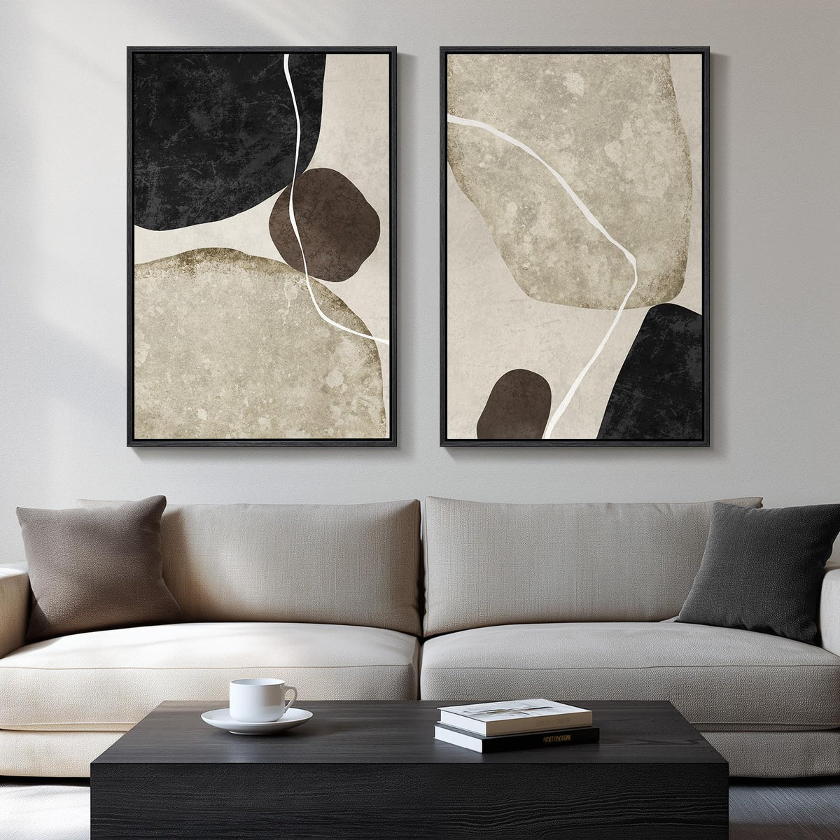 Large Framed Green Abstract Wall Art for Living Room Set of 2, 24x36 In