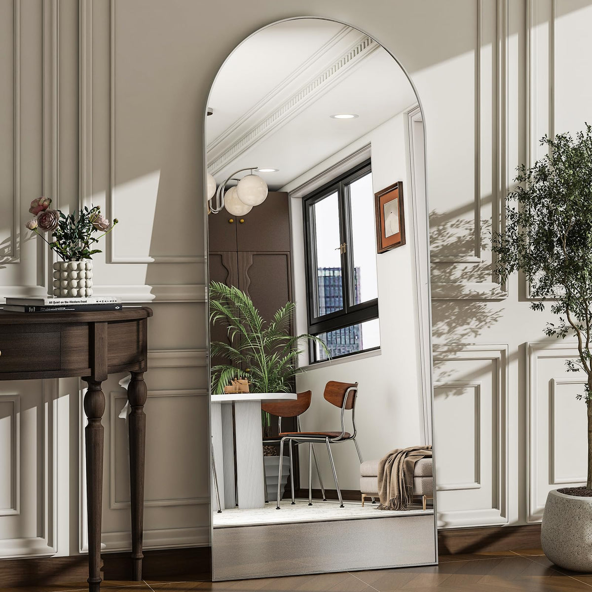 57" x 20" Arched Full Length Mirror - Wall Mounted/Floor Mirror Aluminum Alloy Frame Full Body Mirrors for Bathroom Living Room Bedroom and Entryway,Black