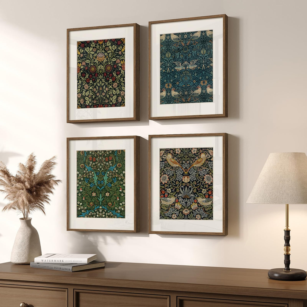 Framed Vintage William Morris Boho Canvas Wall Art for Living Room, 3 Piece