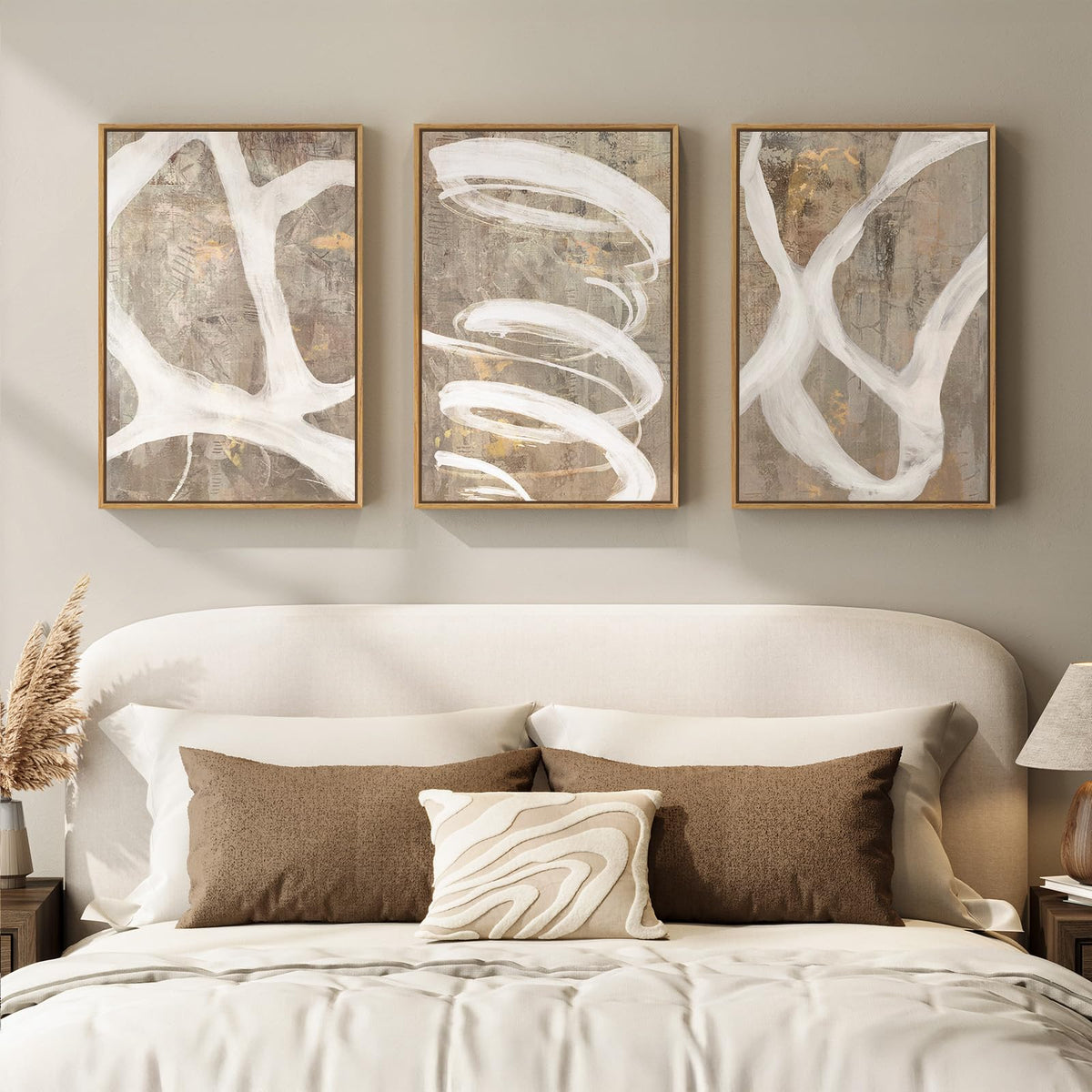 Framed Modern Rustic Neutral Abstract Wall Art, 3 Piece Set, Each 16x24 In