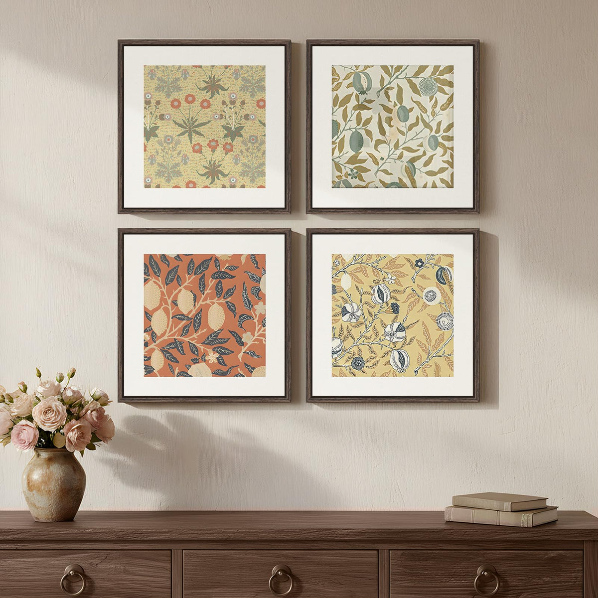 Framed Vintage William Morris Boho Canvas Wall Art for Living Room, 3 Piece
