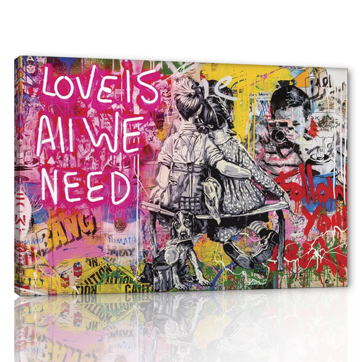Banksy Wall Art Graffiti Street Giclee Canvas Paintings Poster and Prints Kid Wall Pictures girl Figure Street Picture Artwork Modern Framed Art for Home Wall Decor 24”Wx36”H