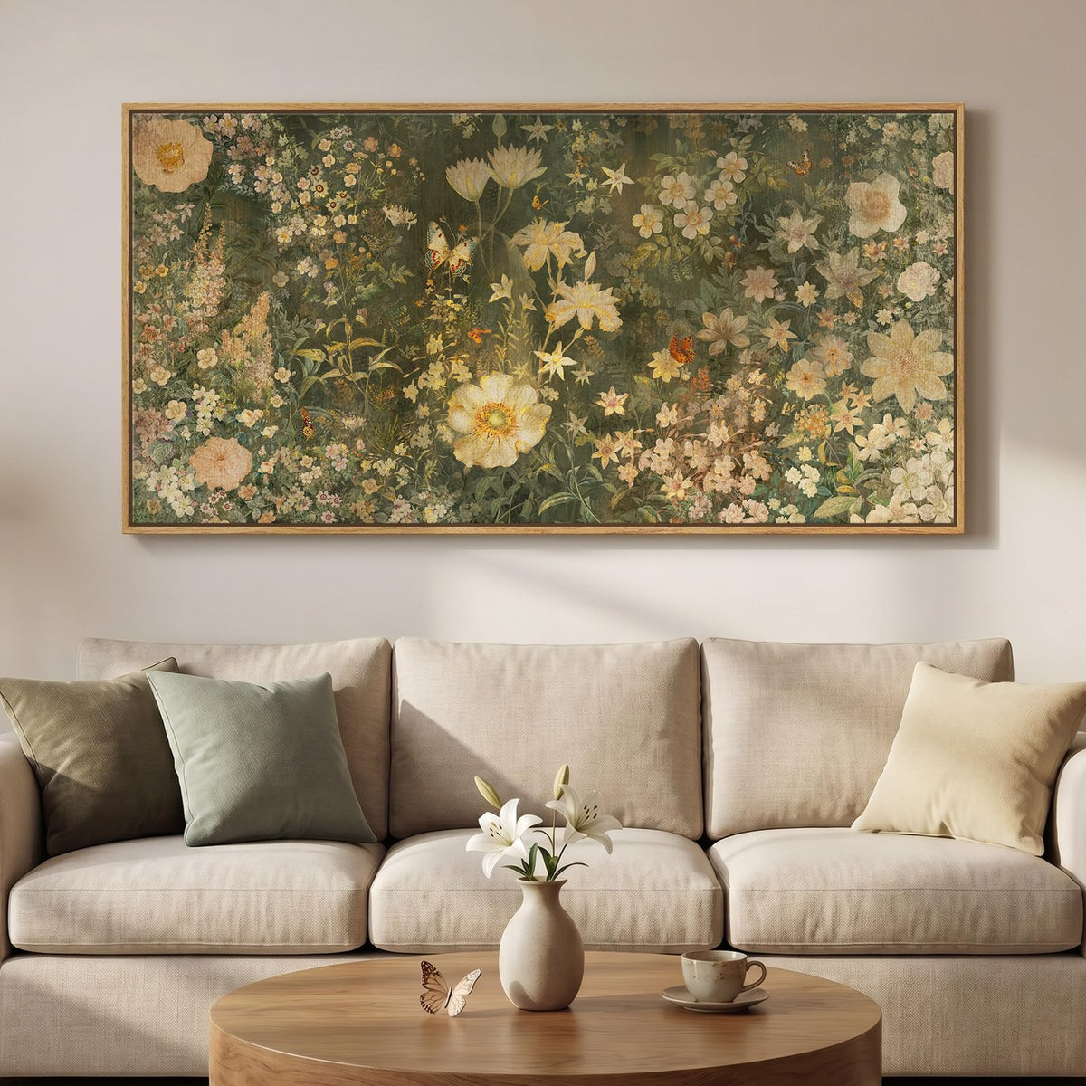 Framed Vintage Neutral Tree of Life Wall Art for Living Room, 20x40 In