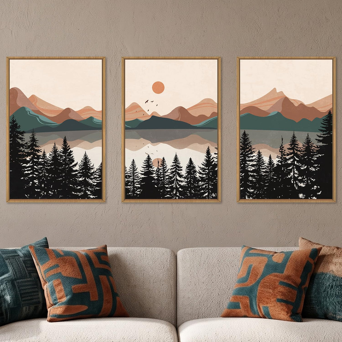 KAIRNE Neutral Abstrcat Landscape Framed Canvas Wall Art Set-40"x20"x1