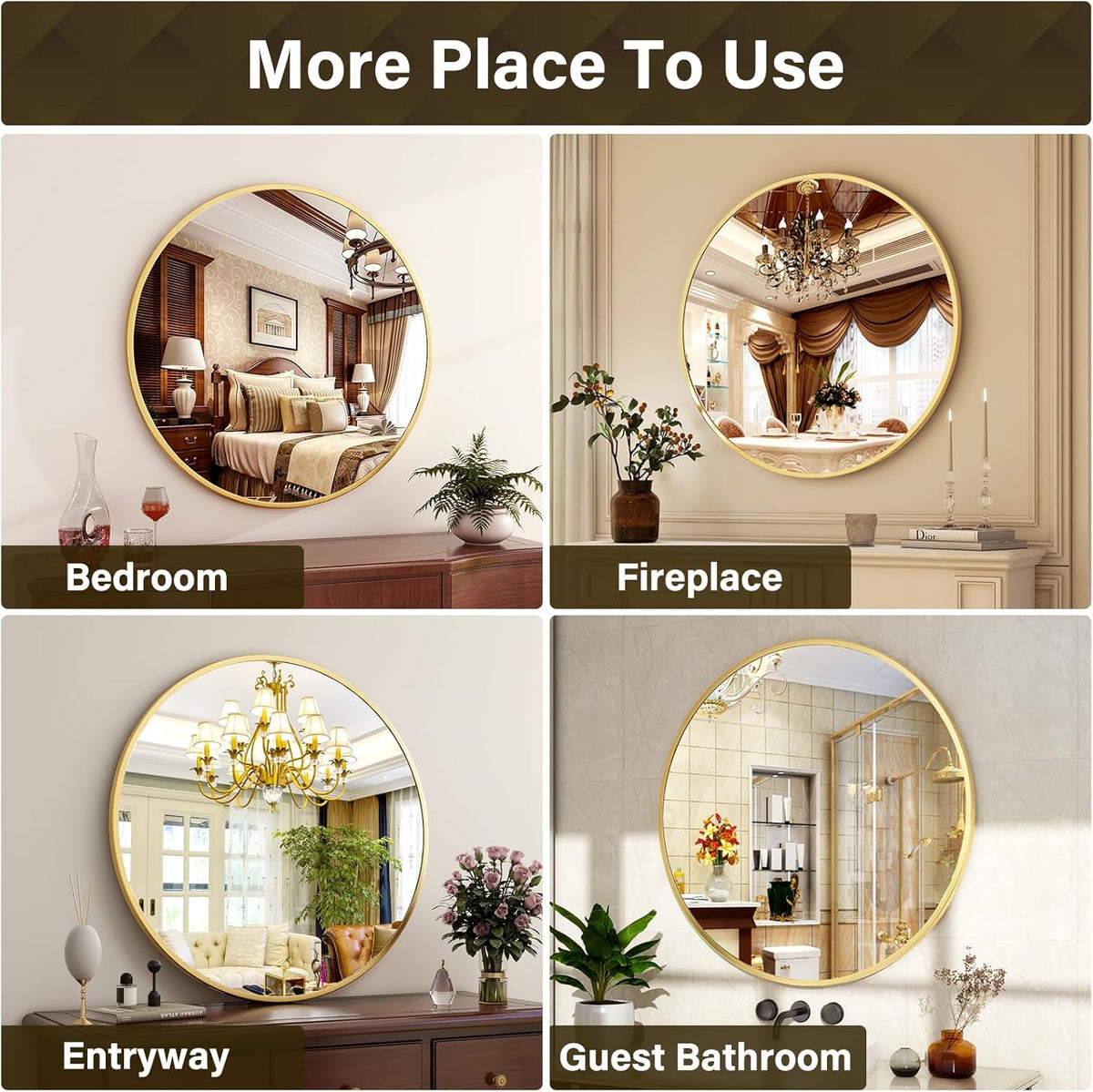 XRAMFY 30 Inch Round Mirror-Gold Circle Mirrors for Bathroom, Entryway