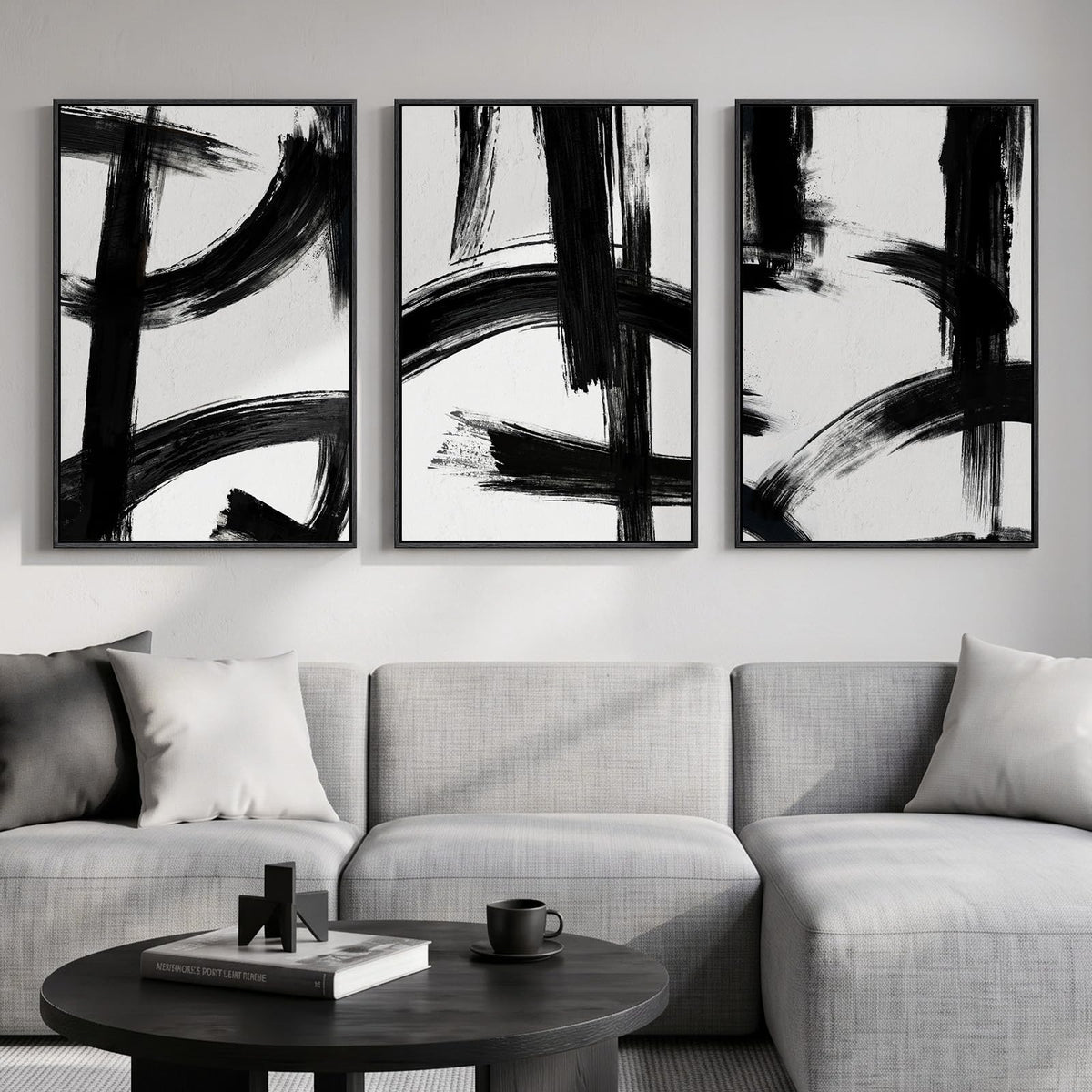 Large Framed Blue and Gray Abstract Wall Art for Living Room, 3 Piece 24x36