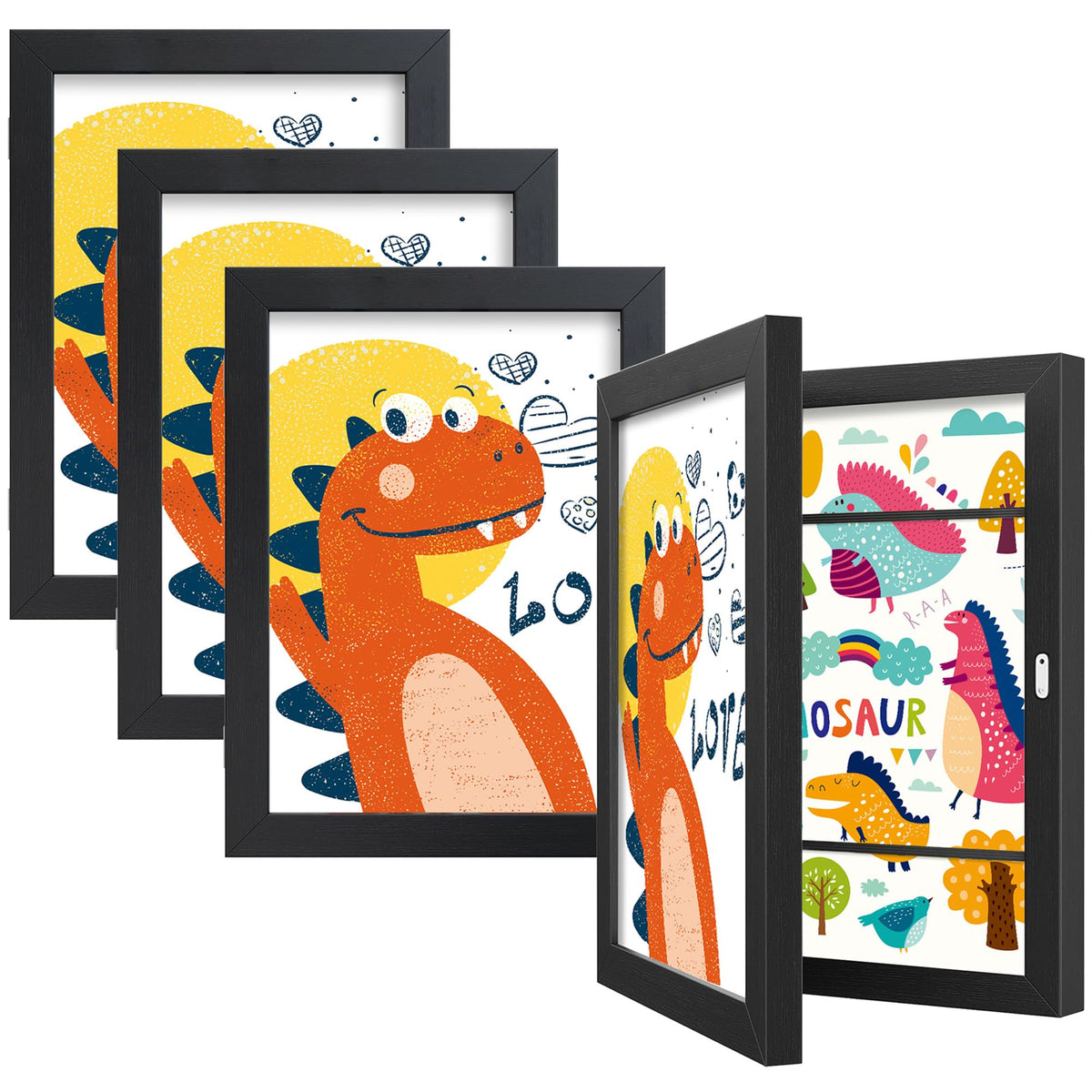 BAIJIALI Black Art Frames for Kids Artwork - Front Opening Holds 150 Drawings, 3D Crafts - 2 Packs 8.5x11 with mat or 9x12 without Mat