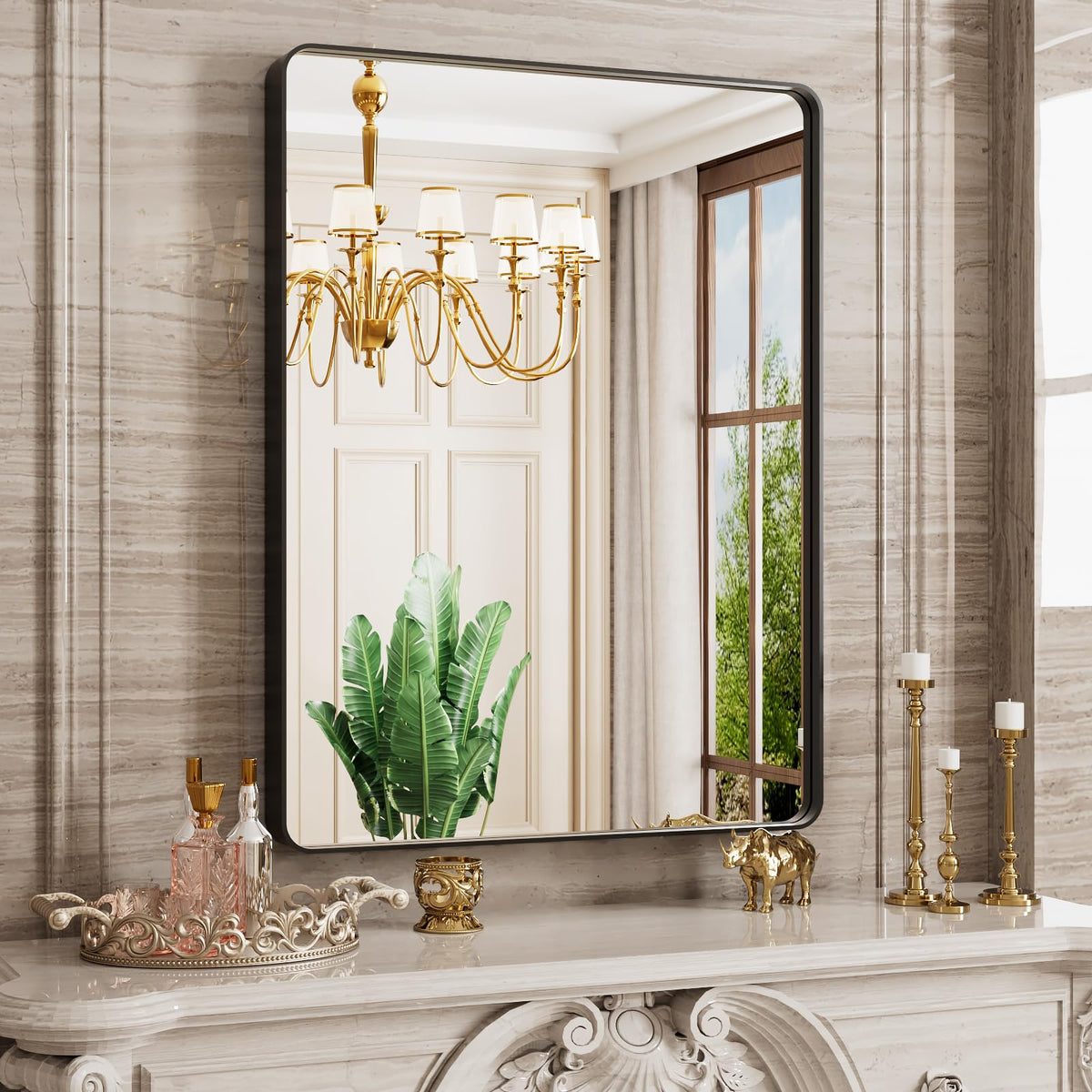 JISOSO 22x30 Inch Black Bathroom Mirror Metal Framed