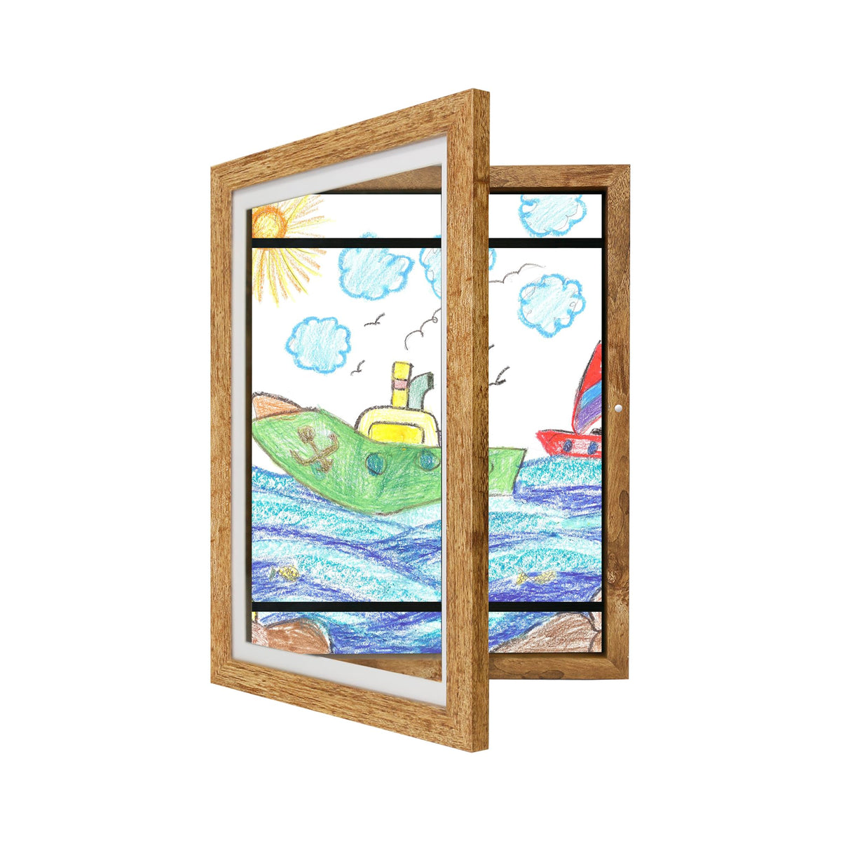 iRahmen Kids Art Frames 8.5x11 Set of 2 - Front Opening Childrens Picture Frame Changeable, Wood Artwork Display Storage for Wall Mount, Magnetic Door Holds 50 Art Pieces for Drawings, 3D Picture, Crafts, Portfolio, Brown