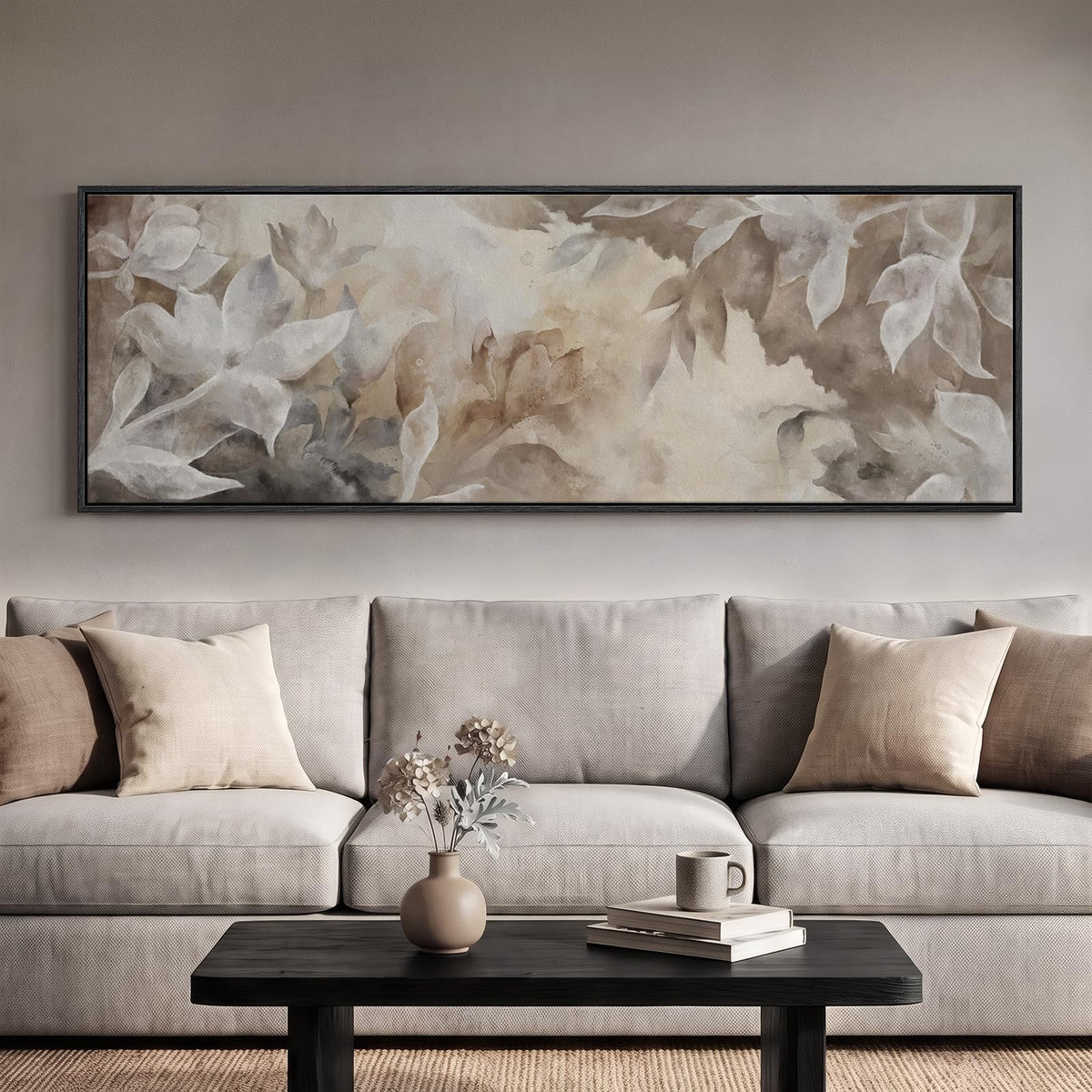 Large Framed Neutal Abstract Landscape Wall Art for Living Room, 60x30 In