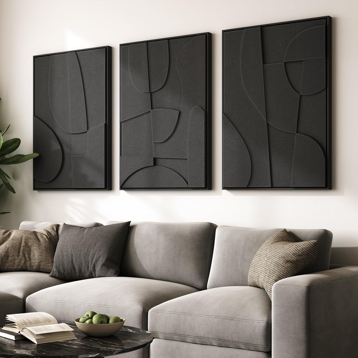 Large Framed Blue Abstract Wall Art for Living Room, Modern 3D Artwork