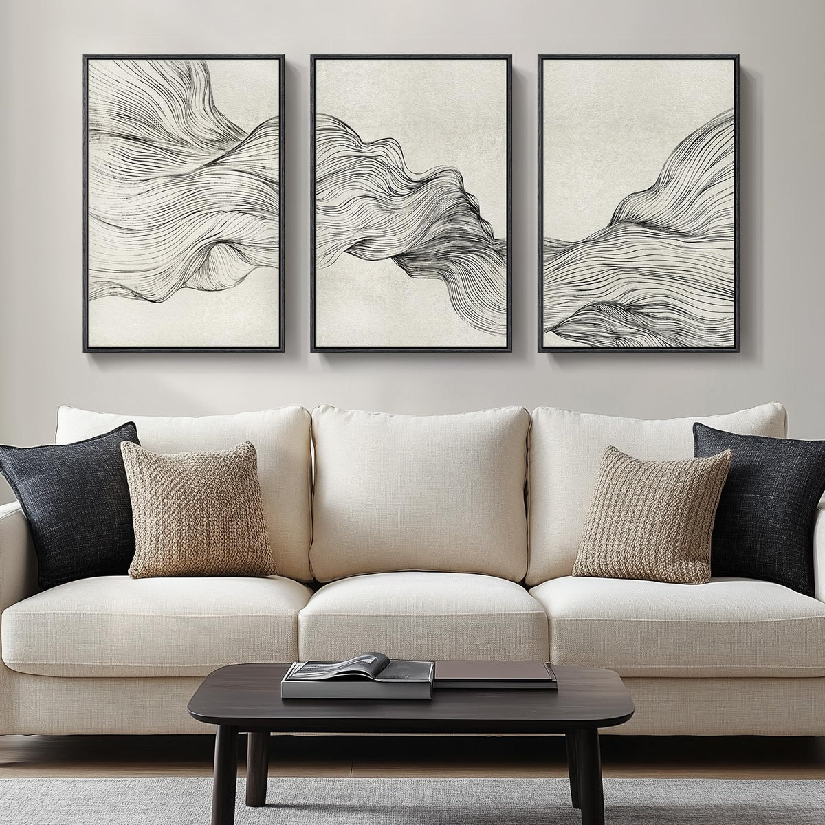 Large Framed Boho Black White Abstract Wall Art for Living Room, 24x36 In