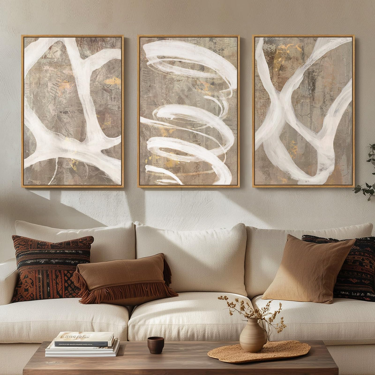 Framed Modern Minimalist Neutral Abstract Wall Art, Set of 3, Each 16x24 In