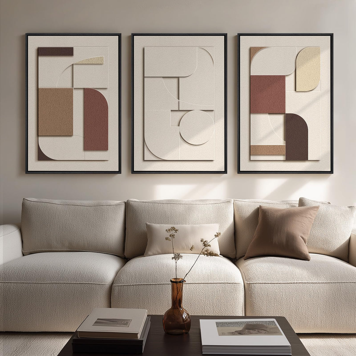 Large 3D Framed Abstract Wall Art Set, 3 Piece Modern Artwork for Walls