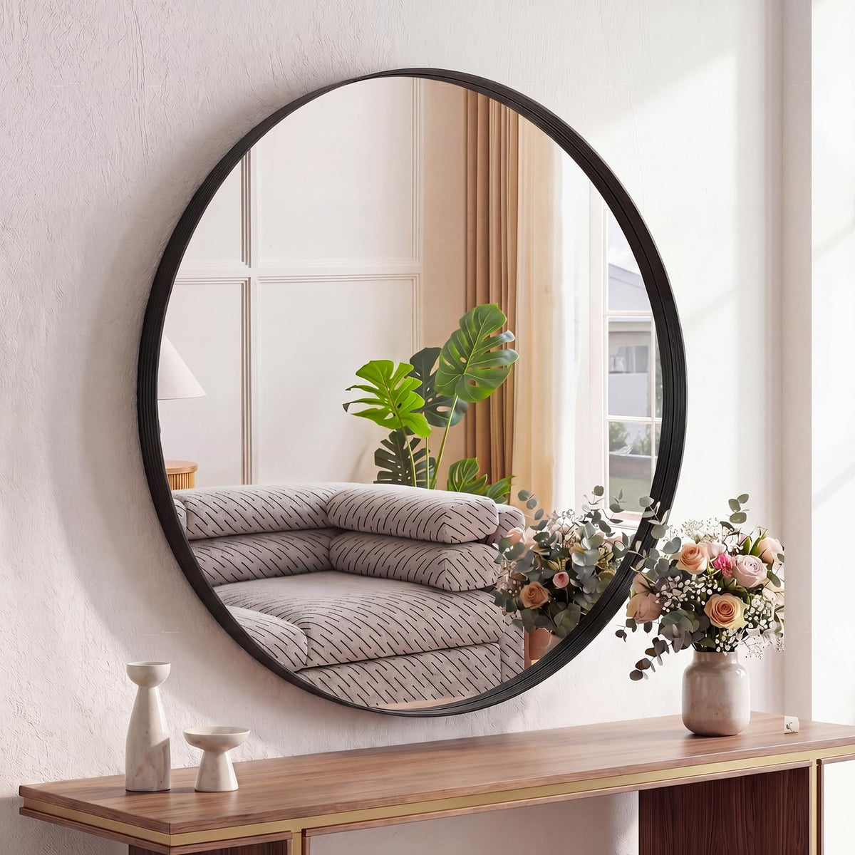 Sweetcrispy 24"x36" Arched Black Bathroom Mirrors for Wall