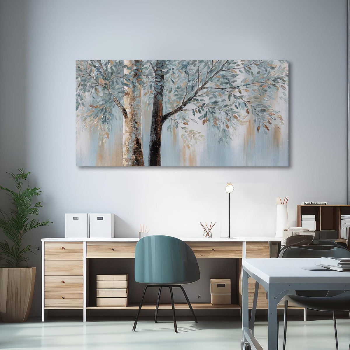 Abstract Wall Art Wall Decor Abstract Tree Painting Wall Decor Modern Retro Home Decor Blue Canvas Painting Framed Artwork for Living Room Bedroom Office 20" x 40"