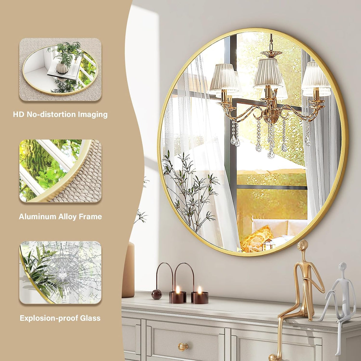 HARRITPURE Round Mirror 30 Gold Wall Mounted Circle Mirrors