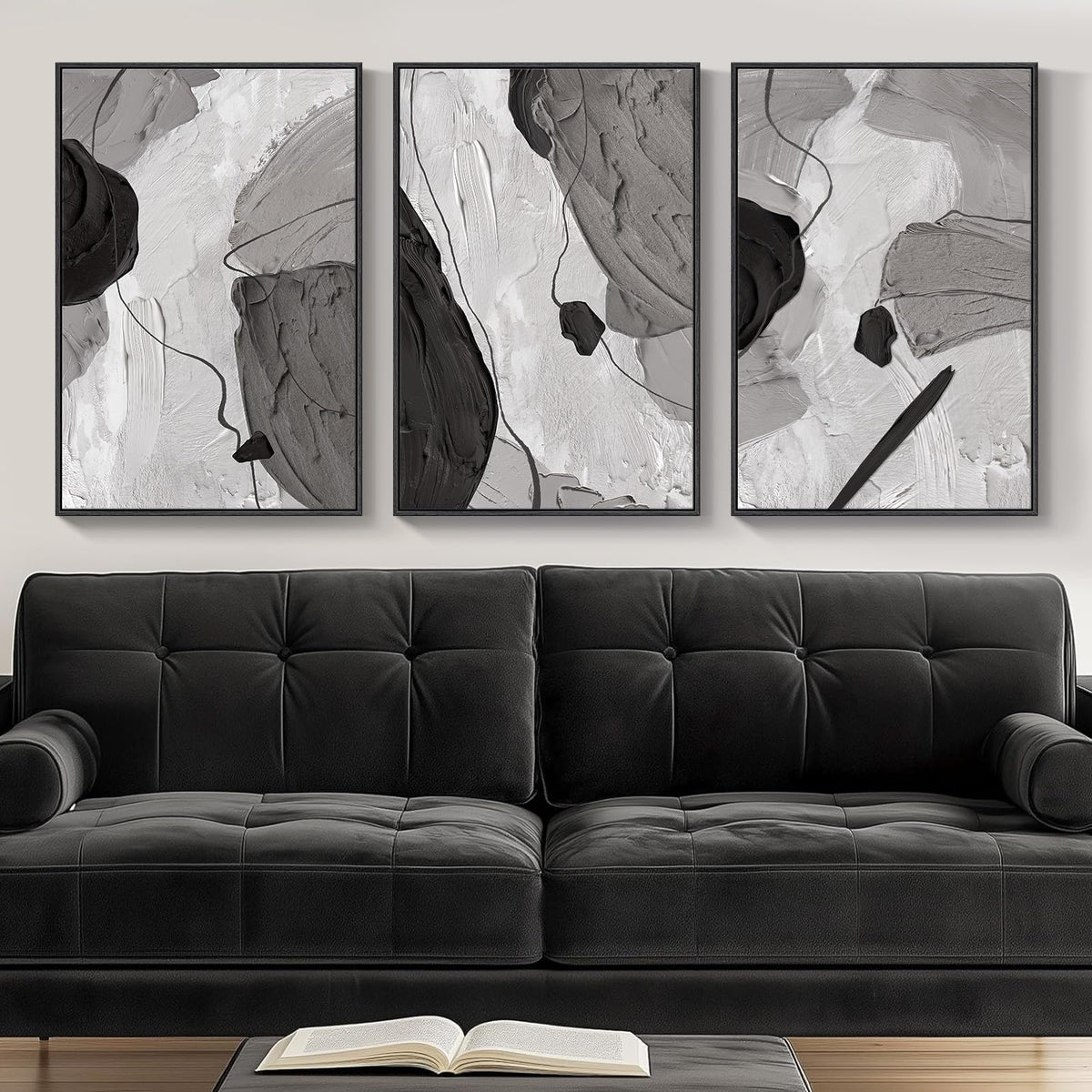 Large Framed Boho Black White Abstract Wall Art for Living Room, 24x36 In