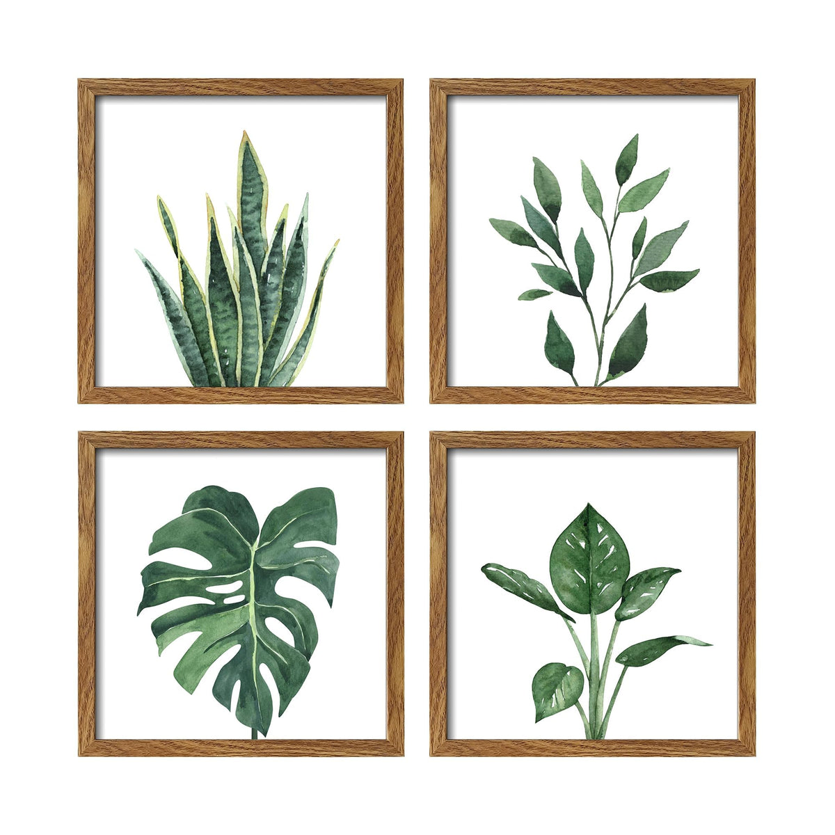 ArtbyHannah Framed Bathroom Wall Art Decor, 10x10 Botanical Artwork Walnut
