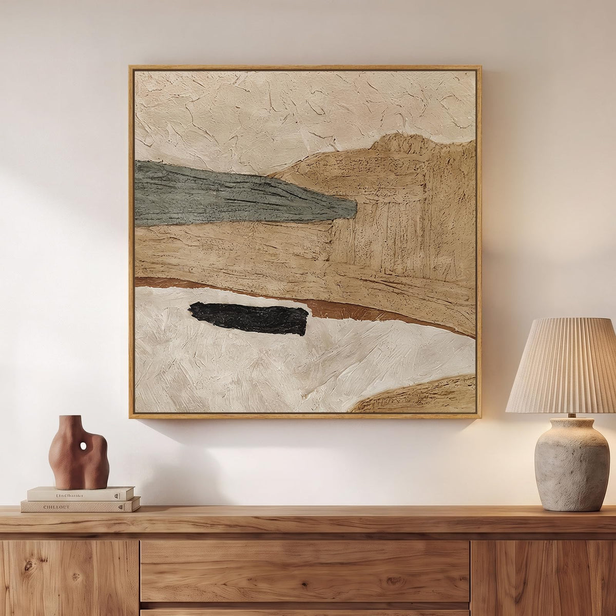 Framed Neutral Organic Abstract Canvas Wall Art for Dining Room, 30x30 Inch