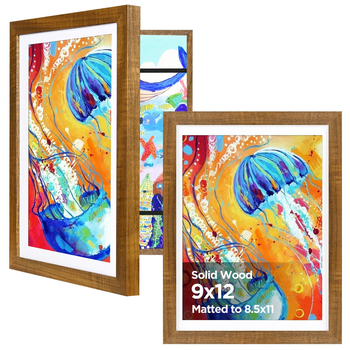 KINLINK 9x12 Kids Art Frame, Natural Artwork Frames 2 Pack