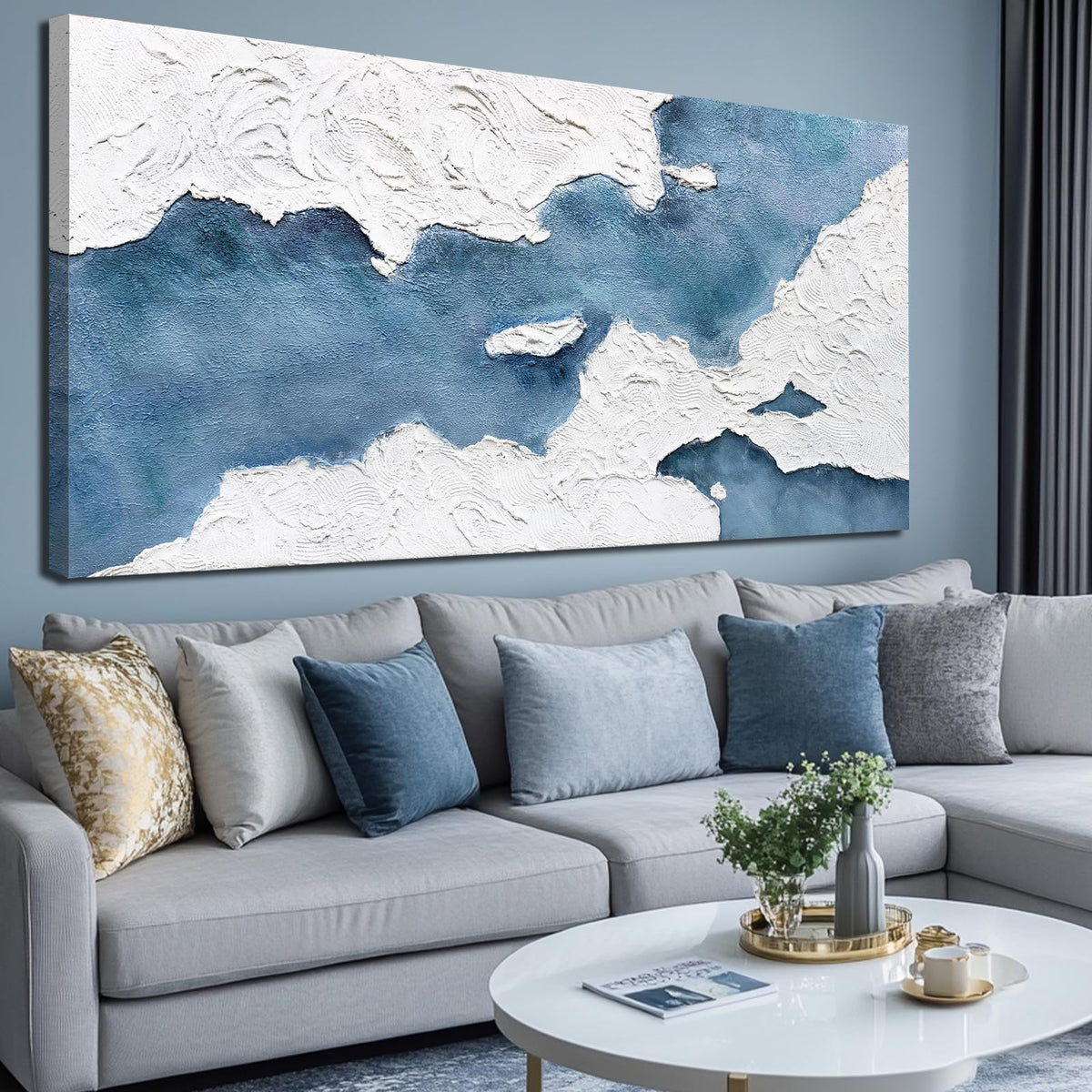 Framed Minimalist Wall Art Large Abstract Wall Decor White Artwork Gold Line Art for Bedroom Canvas Paintings for Living Room Office 29x58 Inch
