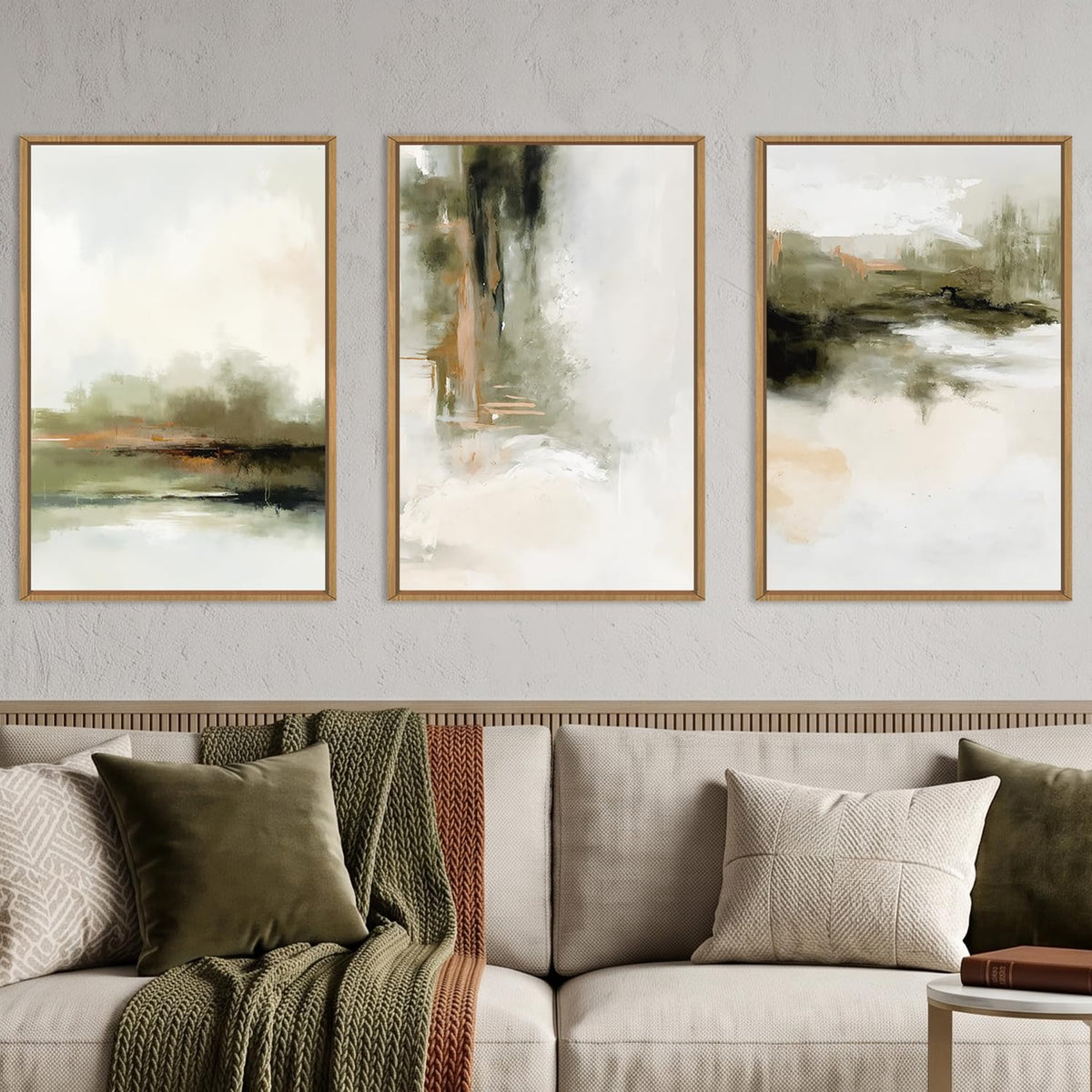 KAIRNE Neutral Abstrcat Landscape Framed Canvas Wall Art Set-40"x20"x1