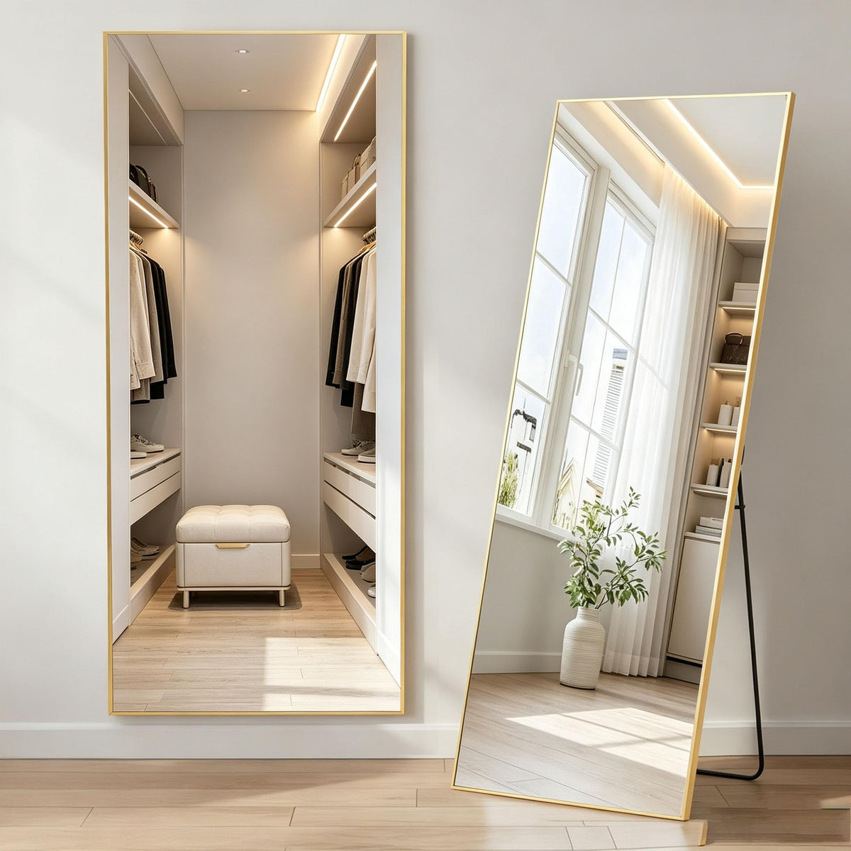 DUMOS 47"x14" Full Length Door Mirror, Full Body Mirror, Black