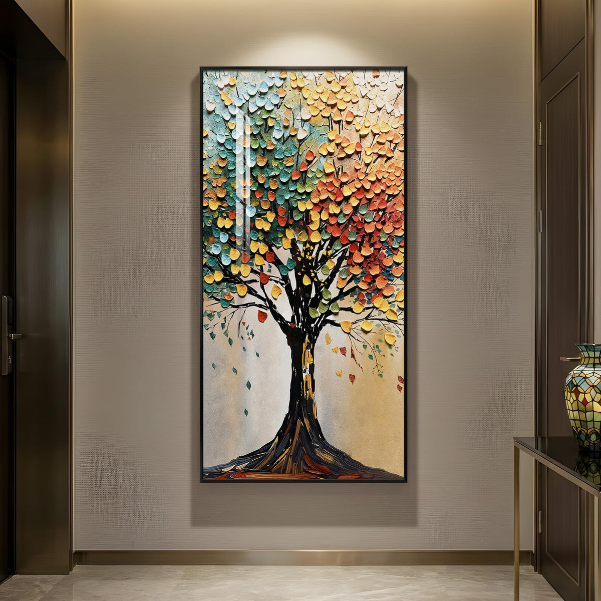 Framed Vintage Neutral Tree of Life Wall Art for Living Room, 20x40 In