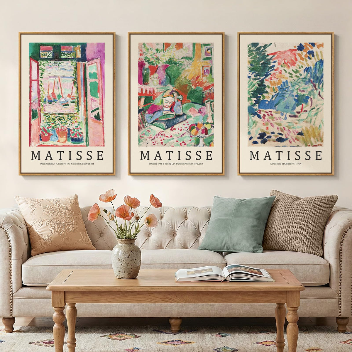 Framed Vintage William Morris Boho Canvas Wall Art for Living Room, 3 Piece