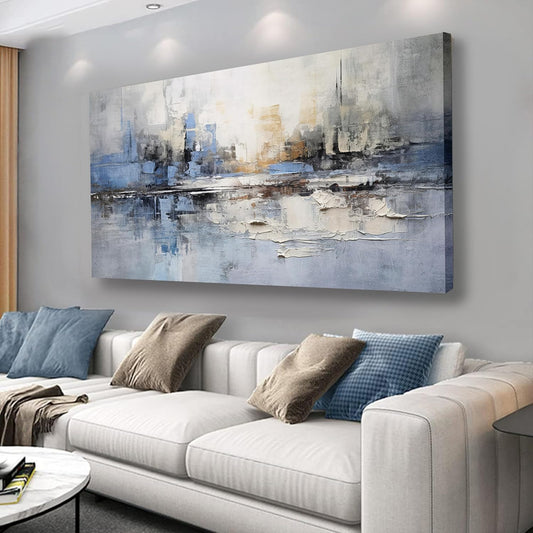 VHMING Abstract Wall Art Wall Decor Blue and Gray White Modern Canvas Wall Paintings Abstract Artwork for Living Room Bedroom Bathroom Office Home Decor Can Be Hung Directly 20"x 40"