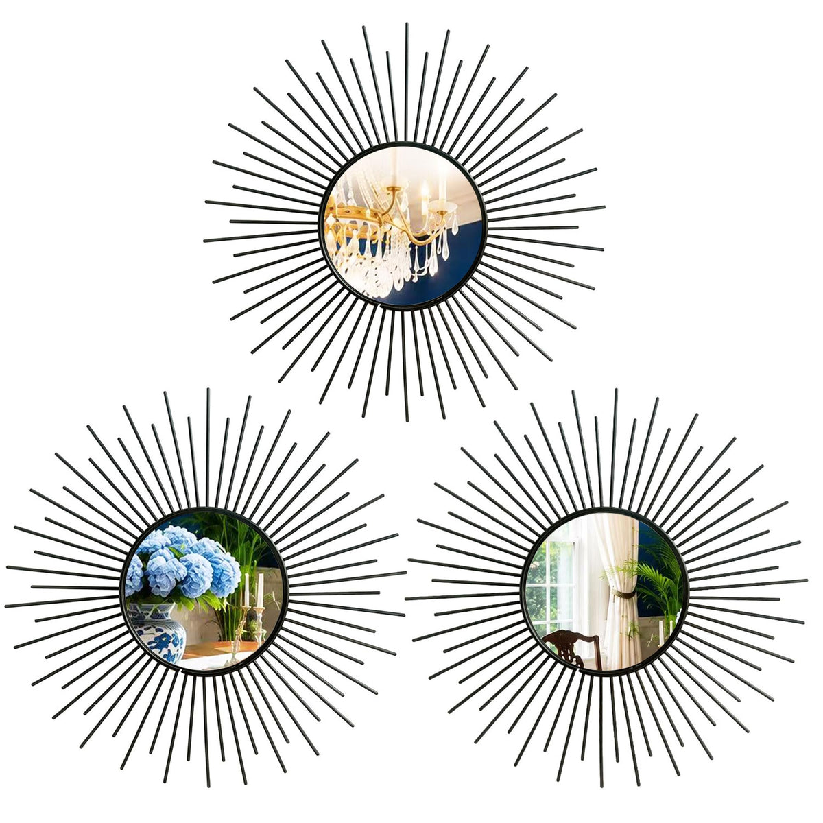 3 Pack Metal Mirrors for Wall Gold Sunburst Wall Mirror Home Decor Accent
