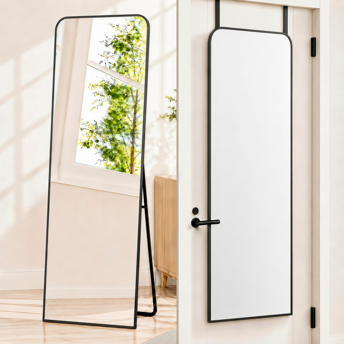 SCWF-GZ 47x14 Full Length Mirror Over the Door Hang or Wall Mounted Black