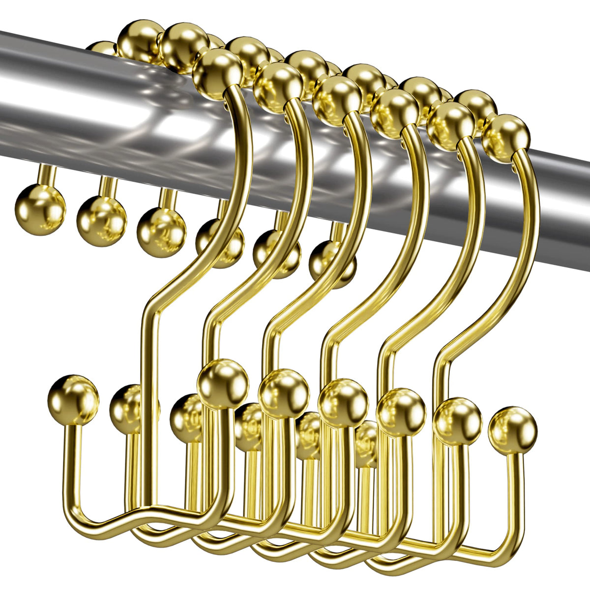 Titanker Shower Curtain Hooks Rings, Rust Resistant Metal Double Glide Shower Hooks Rings for Bathroom Shower Rods Curtains, Set of 12 Hooks - Nickel