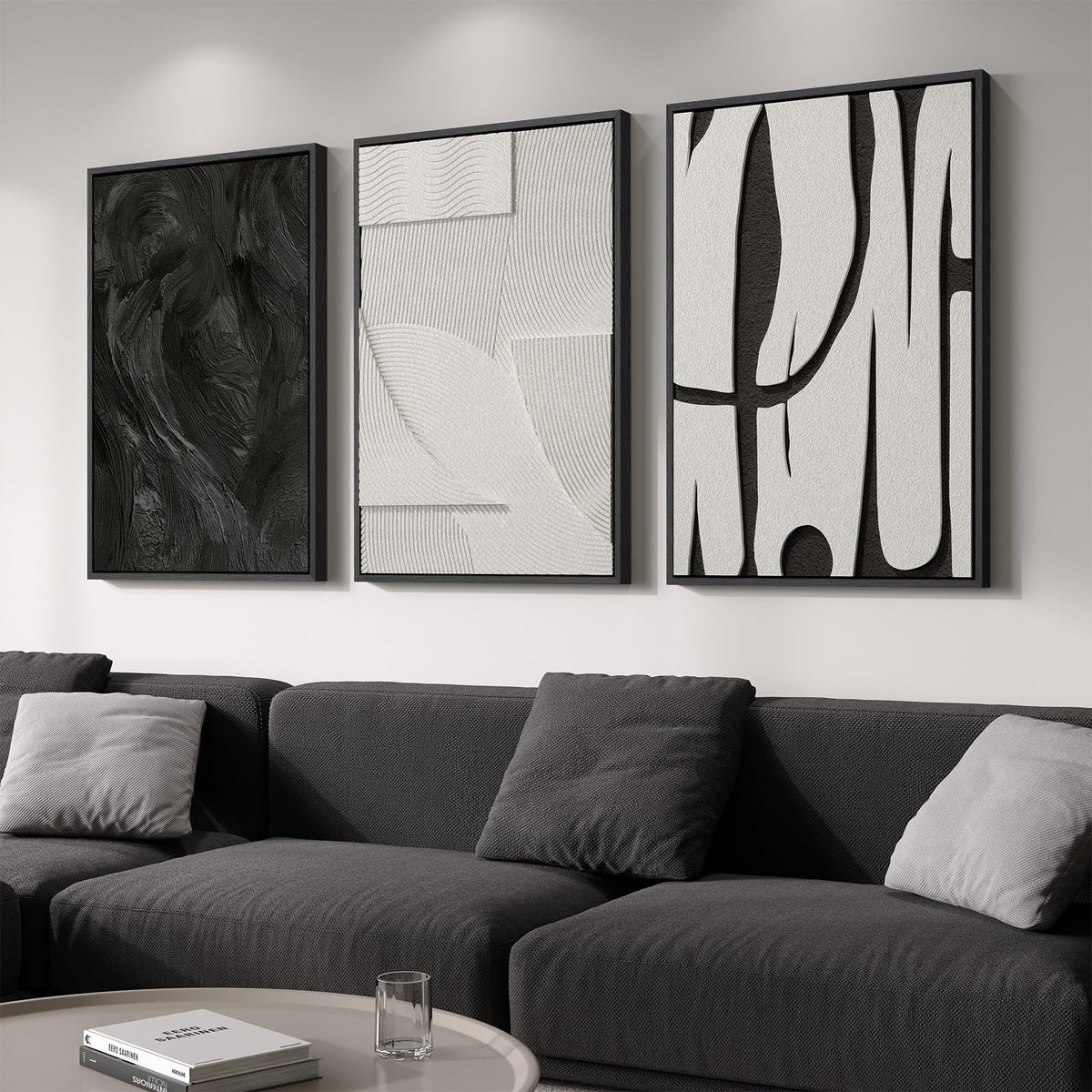 Large Framed Blue Abstract Wall Art for Living Room, Modern 3D Artwork