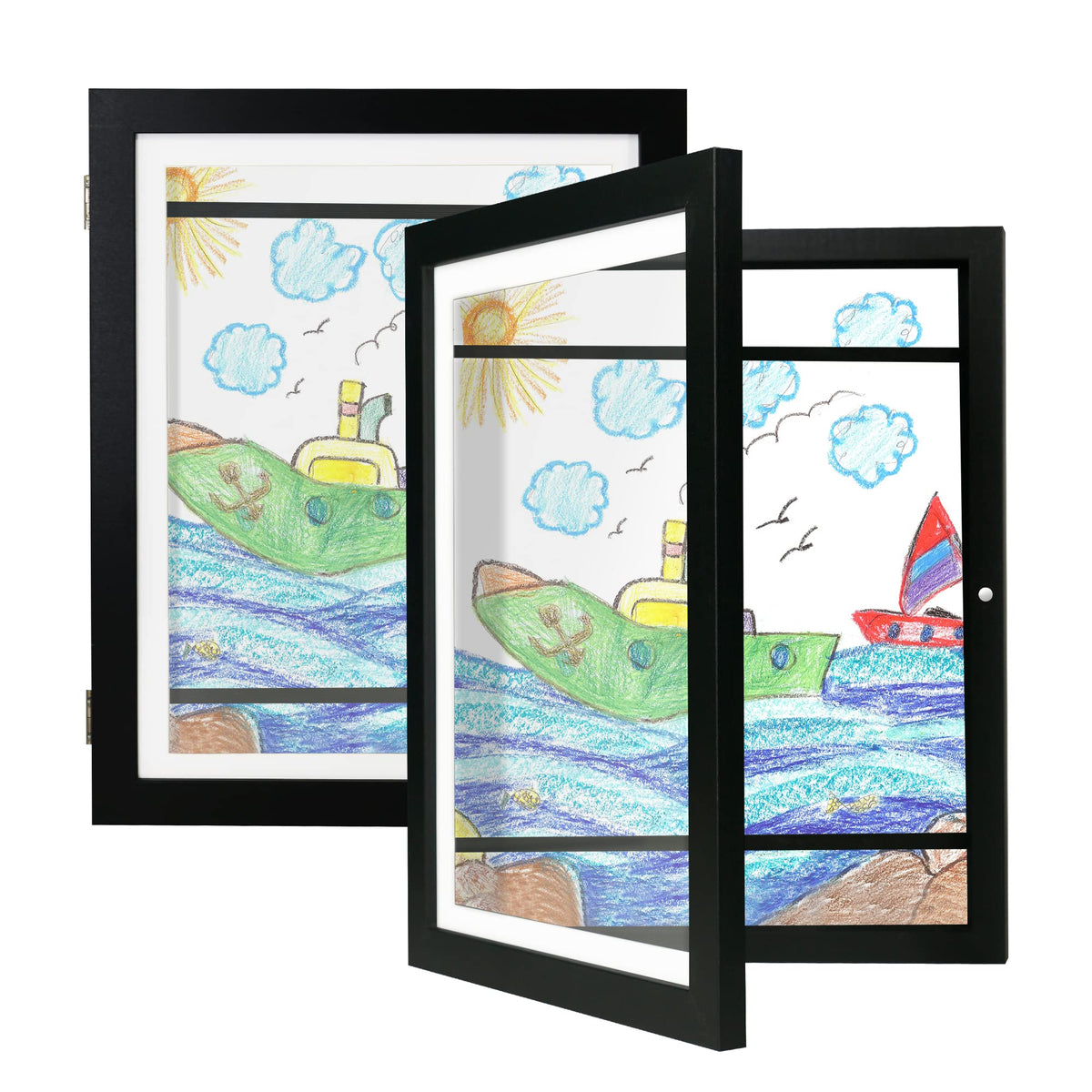 iRahmen Kids Art Frames 8.5x11 Set of 2 - Front Opening Childrens Picture Frame Changeable, Wood Artwork Display Storage for Wall Mount, Magnetic Door Holds 50 Art Pieces for Drawings, 3D Picture, Crafts, Portfolio, Brown