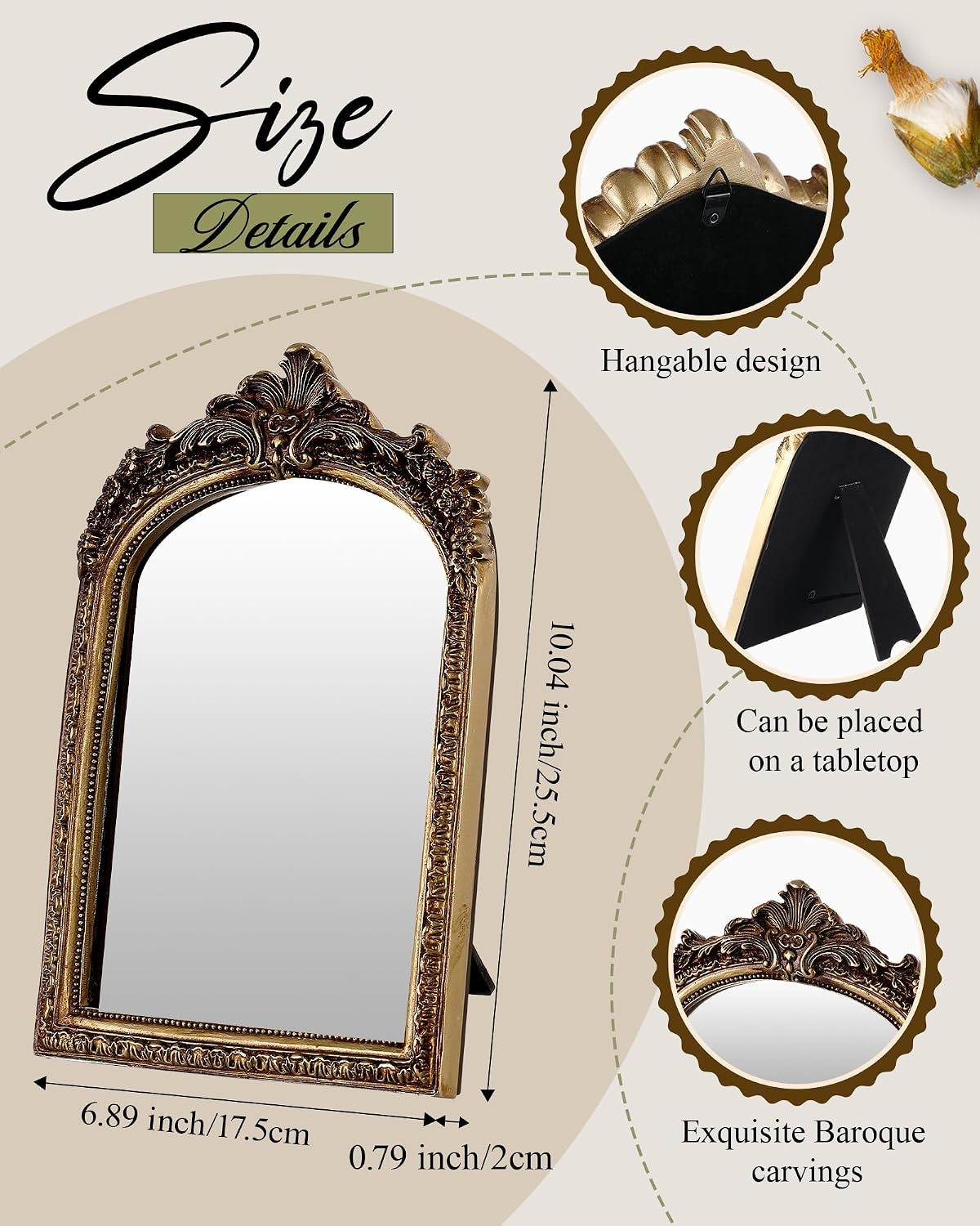 Wonderjune 3 Pcs Vintage Gold Wall Mirror Set, Classic Style