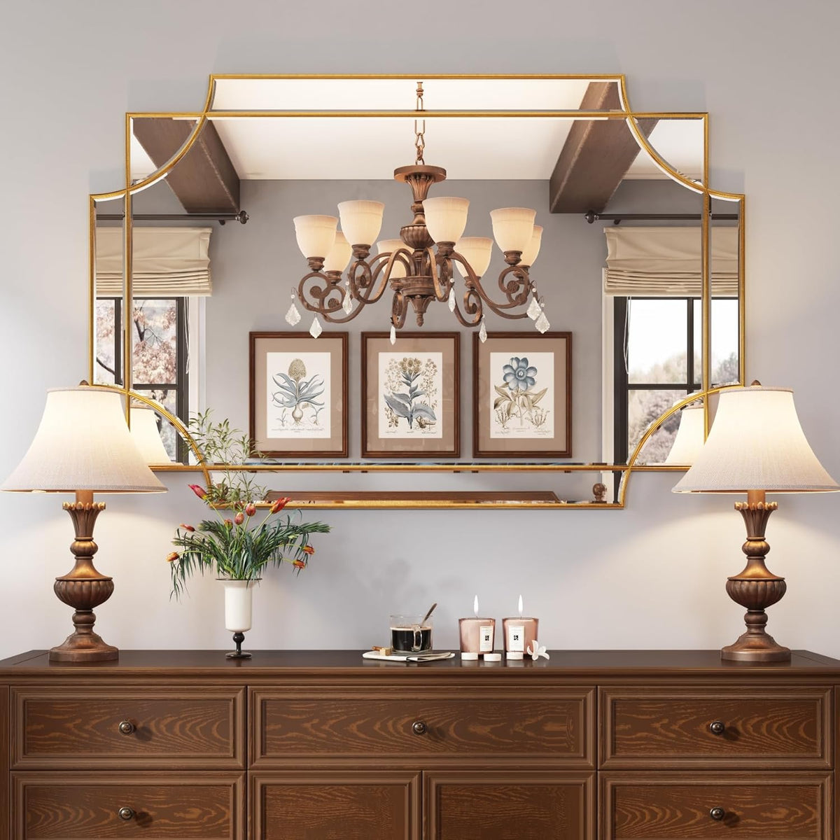 Kelly Miller 32"x48" Gold Foil Scalloped Edge Decorative Vanity Wall Mirror