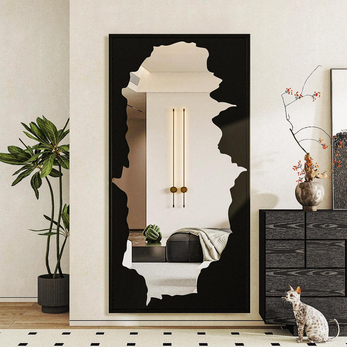Full Length Mirror for Wall, 55"x28" Black Abstract Wall Decor Mirror