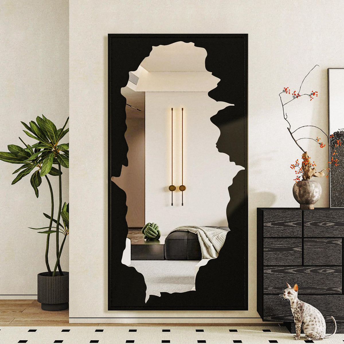 Full Length Mirror for Wall, 55"x28" Black Abstract Wall Decor Mirror