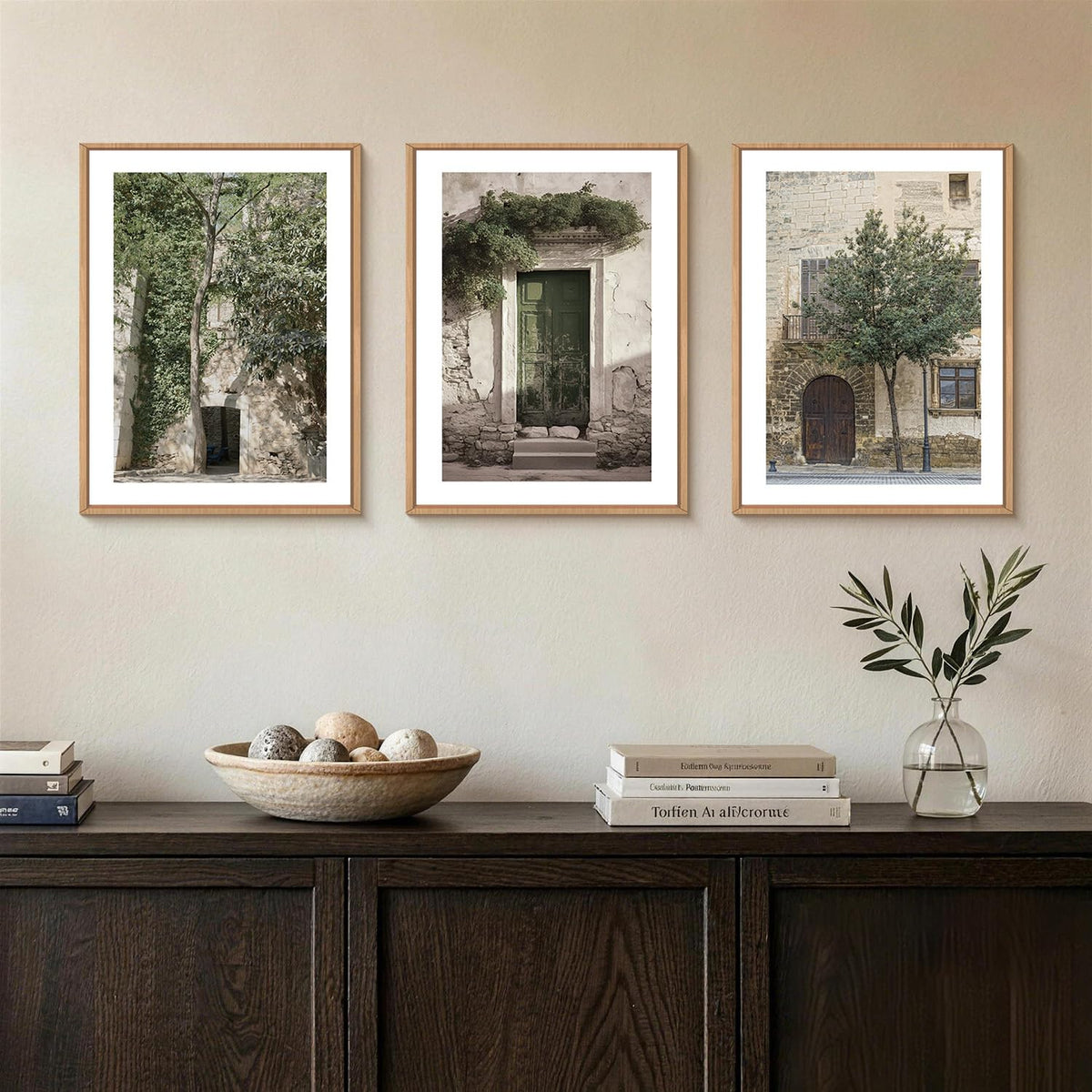 HOURIA Blue White Abstract Neutral Framed Canvas Wall Art Set- 16"x24"x3