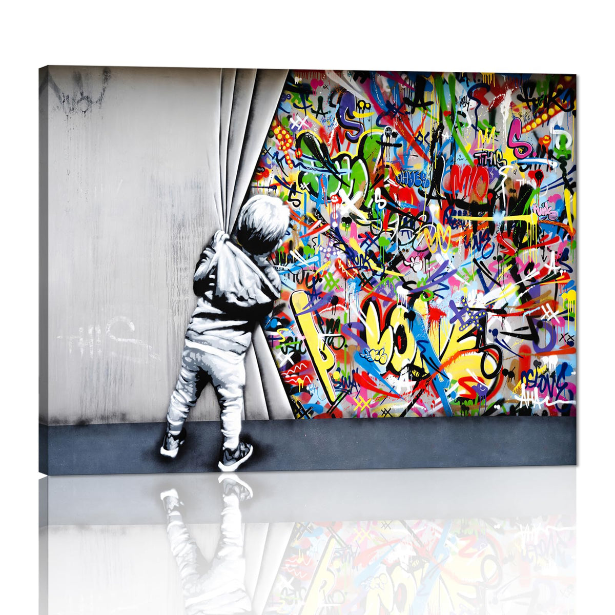 Banksy Wall Art Graffiti Street Giclee Canvas Paintings Poster and Prints Kid Wall Pictures girl Figure Street Picture Artwork Modern Framed Art for Home Wall Decor 24”Wx36”H